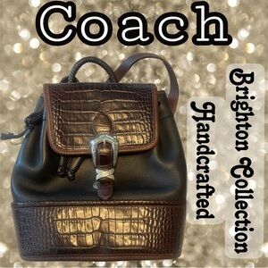 Brighton “Monica” Black/Brown Crocodile Leather Backpack Handcrafted and unique